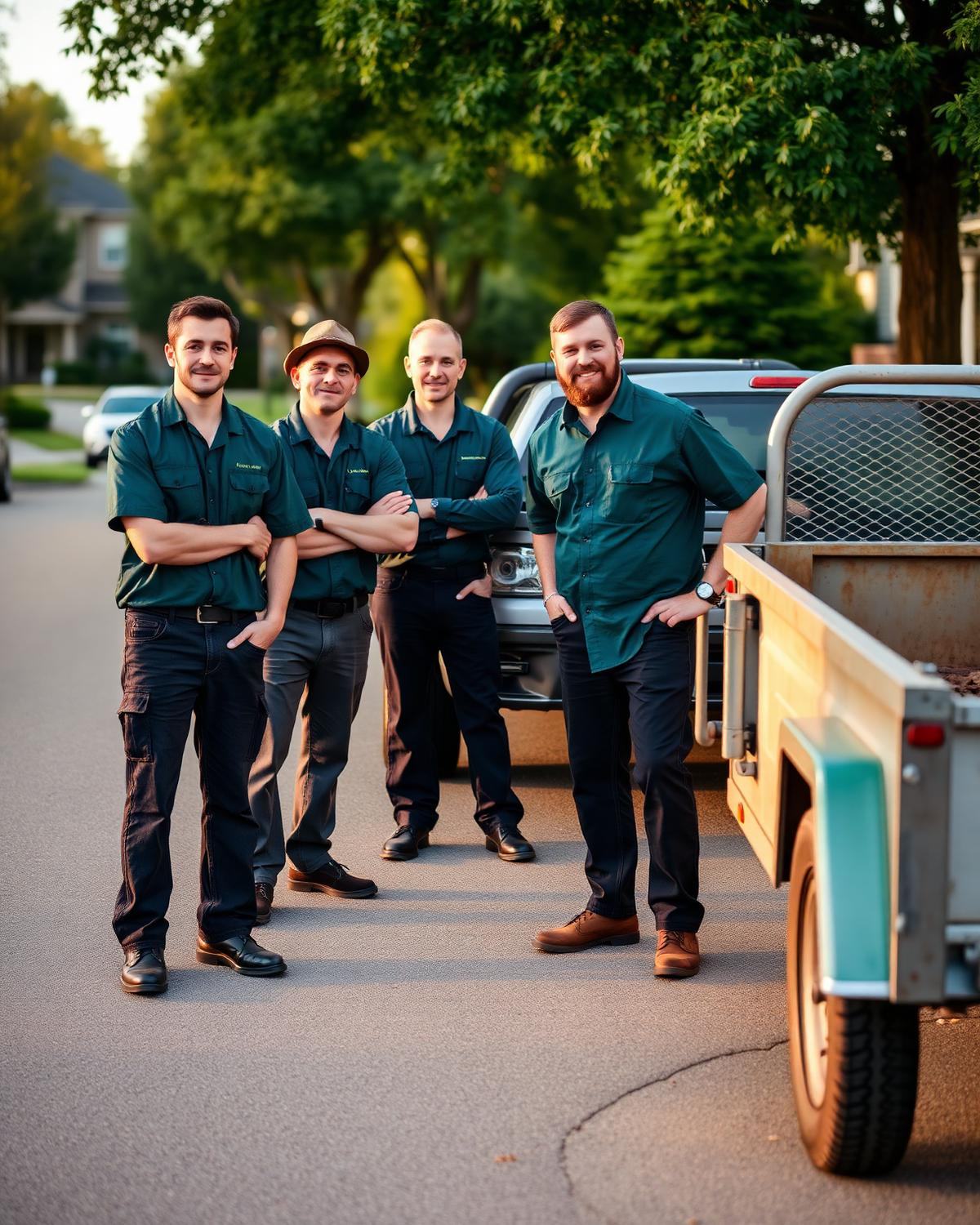 The JJJ Greenscape crew standing beside their truck and trailer